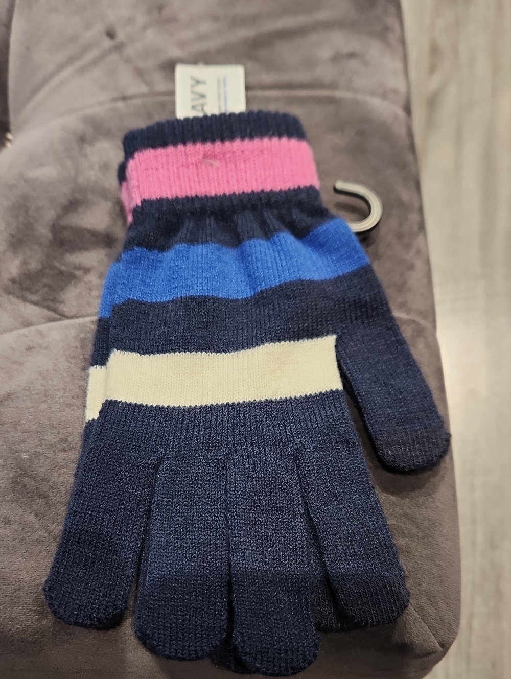 NWT Old Navy Striped Knit Gloves with Pink Accent One Size